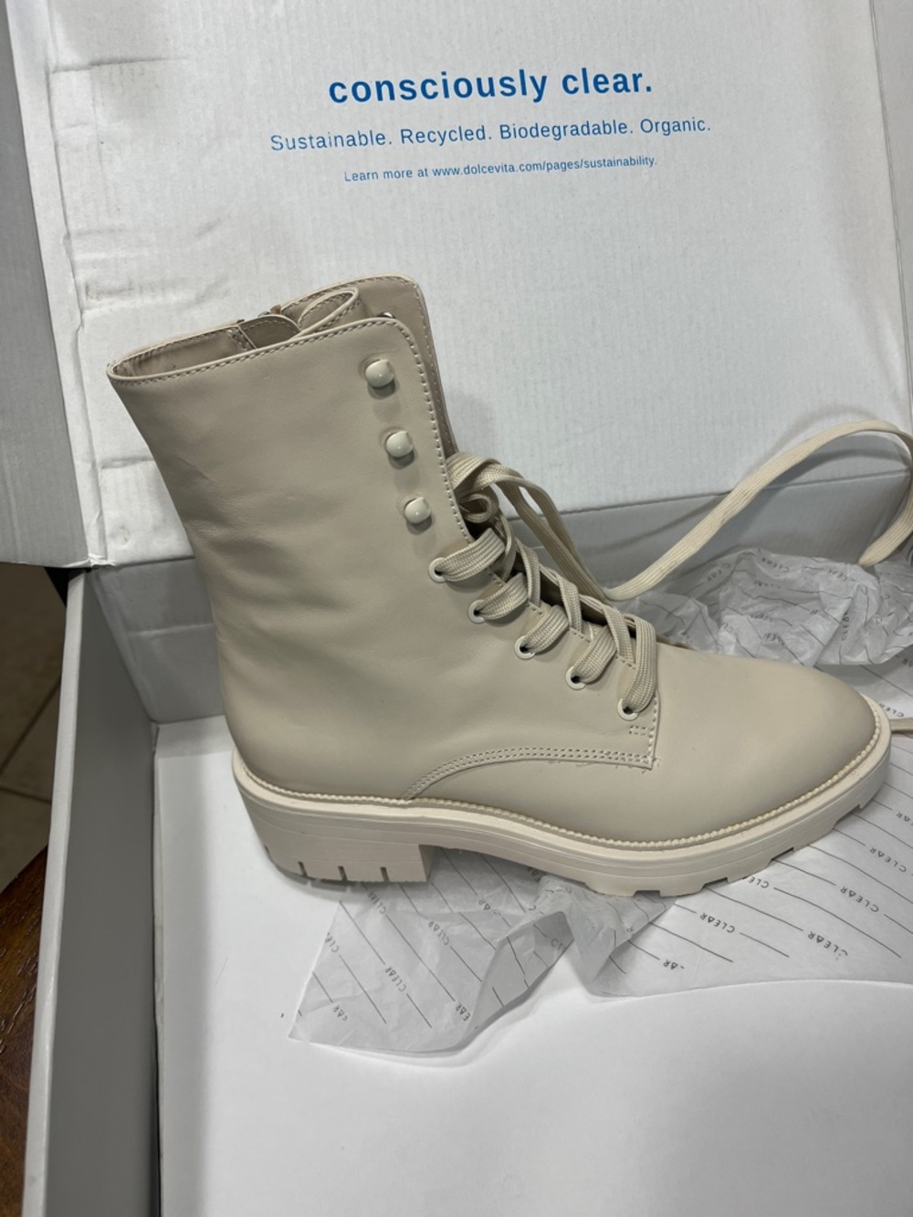 NEW IN BOX Dolce Vita Cream Lace-Up Combat Boots with Chunky Sole